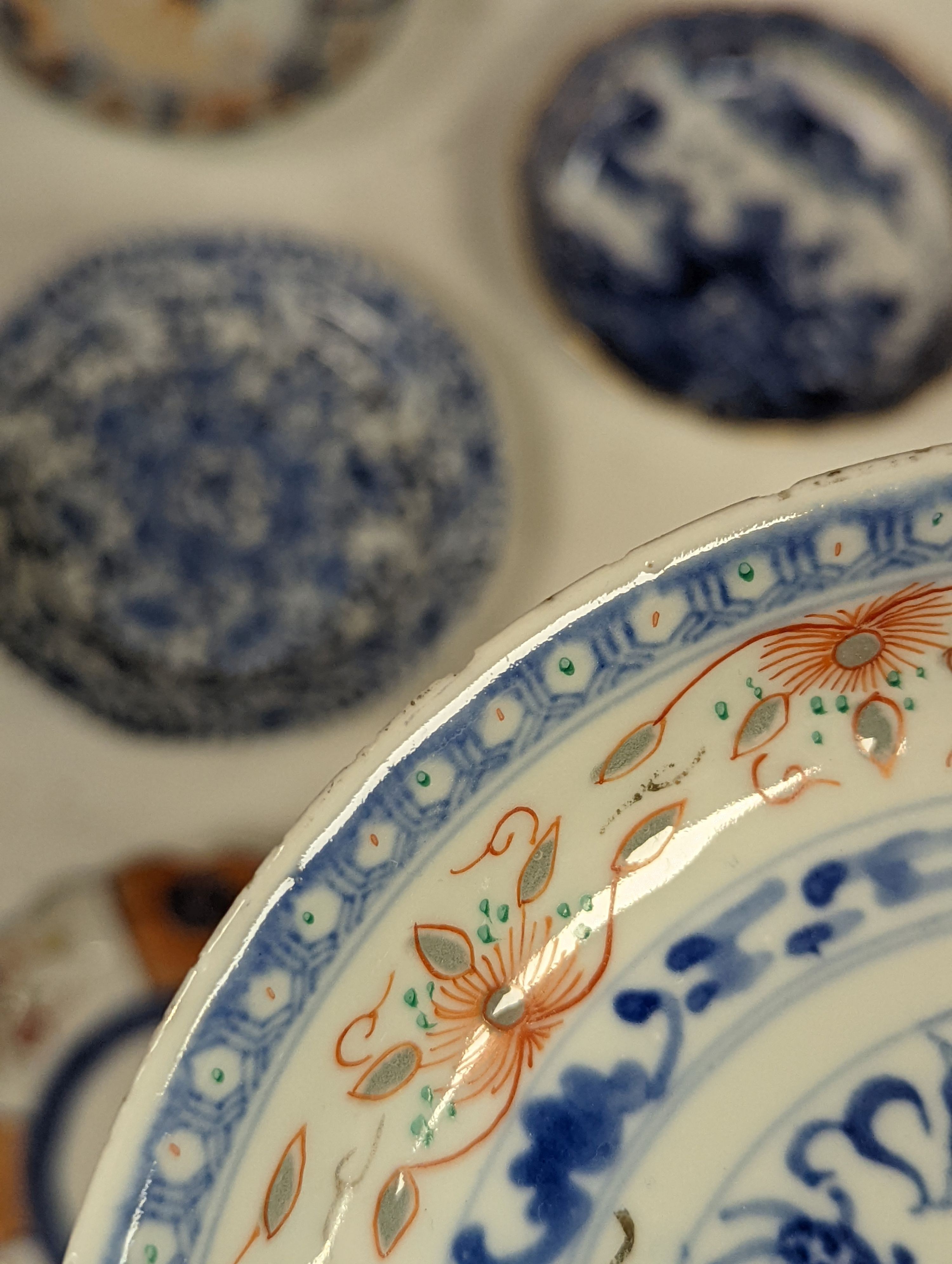 Ten various Chinese porcelain saucer dishes, largest 15cm